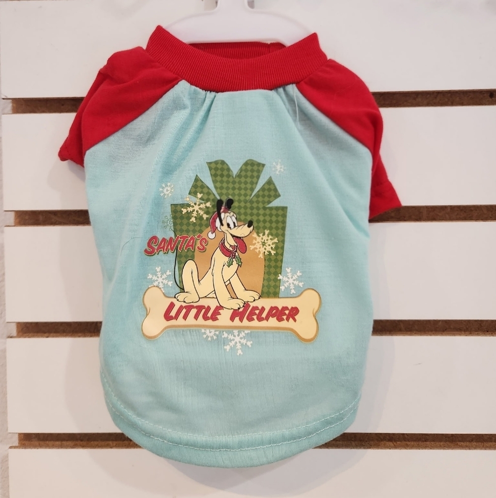 Disney Santa's Little Helper Pluto Dog Tee Blue Red Christmas